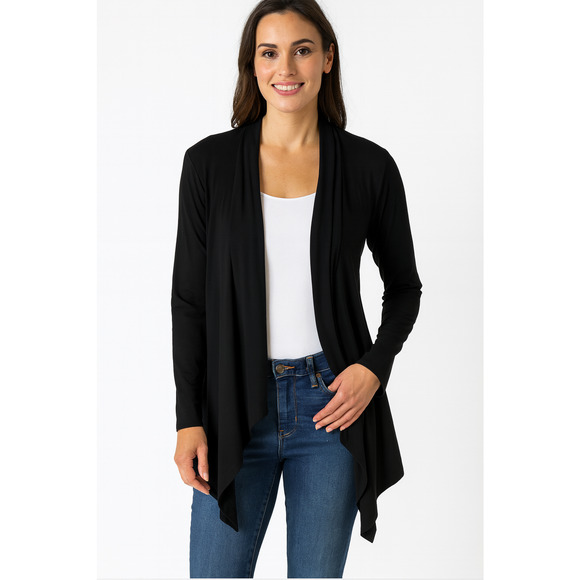Banana Republic Baby Terry Long Sleeve Waterfall Cardigan Open Front Black XL - Picture 1 of 9